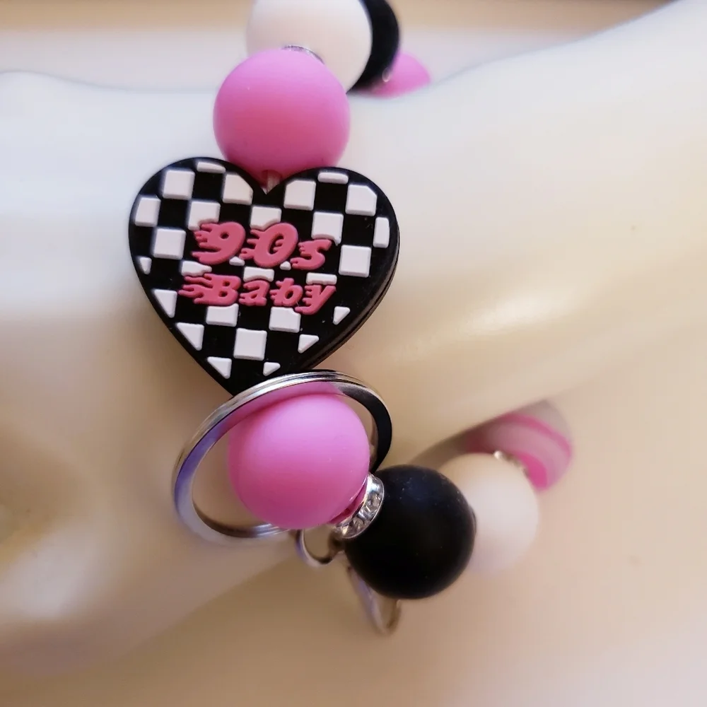 Handmade 90s Baby Beaded Silicone Focal Bead Wristlet Keychain Bracelet